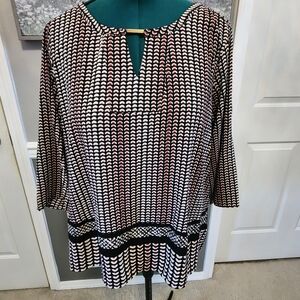 Dana Buchman Black and White 3/4 Sleeve Tunic Blouse